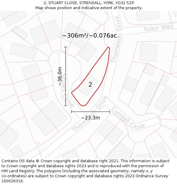 2, STUART CLOSE, STRENSALL, YORK, YO32 5ZP: Plot and title map