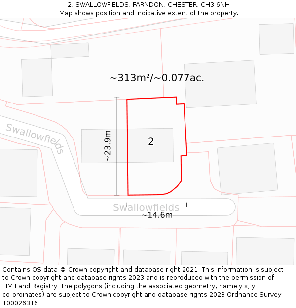 2, SWALLOWFIELDS, FARNDON, CHESTER, CH3 6NH: Plot and title map