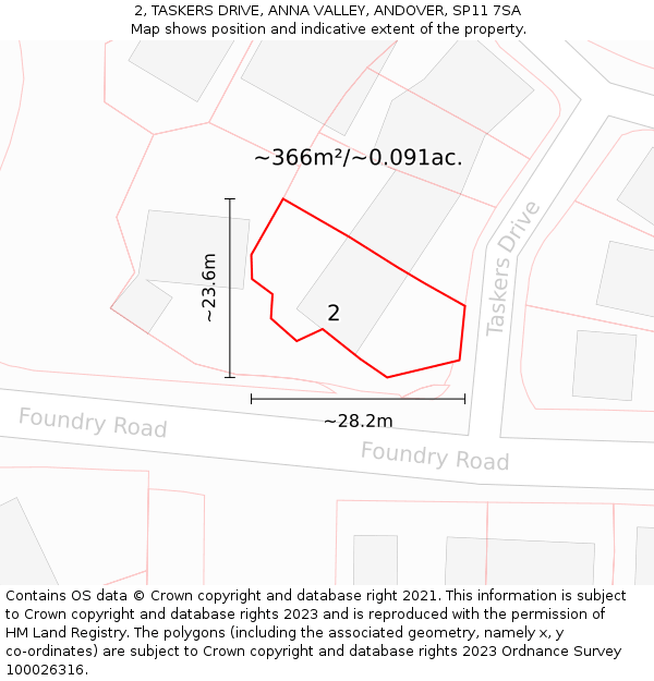 2, TASKERS DRIVE, ANNA VALLEY, ANDOVER, SP11 7SA: Plot and title map
