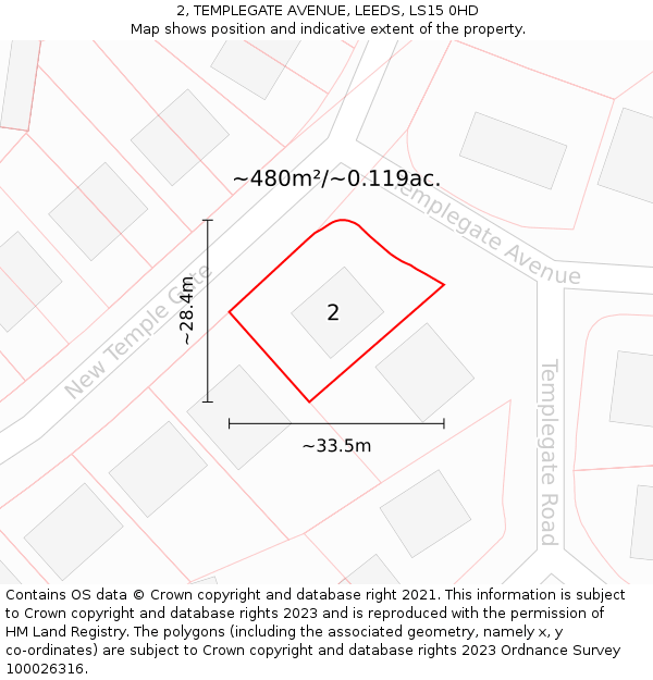 2, TEMPLEGATE AVENUE, LEEDS, LS15 0HD: Plot and title map