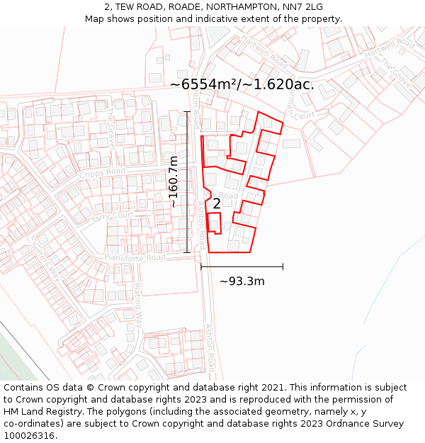 2, TEW ROAD, ROADE, NORTHAMPTON, NN7 2LG: Plot and title map