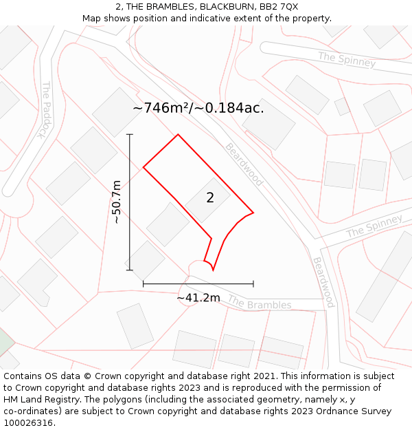 2, THE BRAMBLES, BLACKBURN, BB2 7QX: Plot and title map