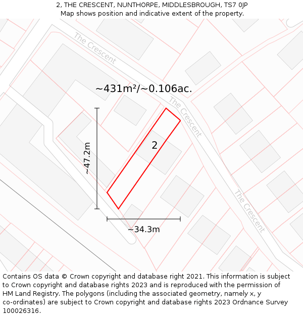 2, THE CRESCENT, NUNTHORPE, MIDDLESBROUGH, TS7 0JP: Plot and title map