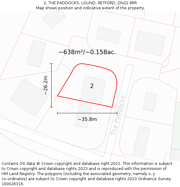2, THE PADDOCKS, LOUND, RETFORD, DN22 8RR: Plot and title map