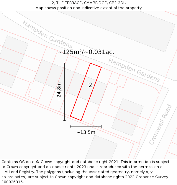 2, THE TERRACE, CAMBRIDGE, CB1 3DU: Plot and title map