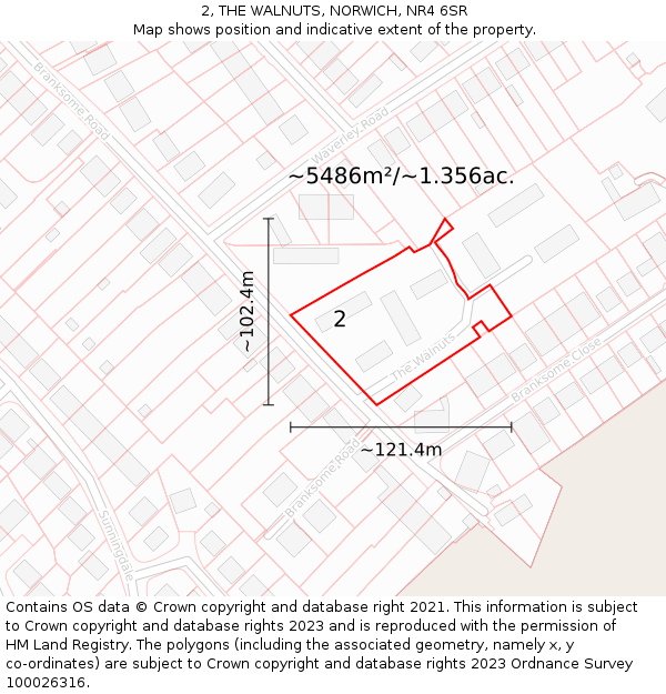 2, THE WALNUTS, NORWICH, NR4 6SR: Plot and title map