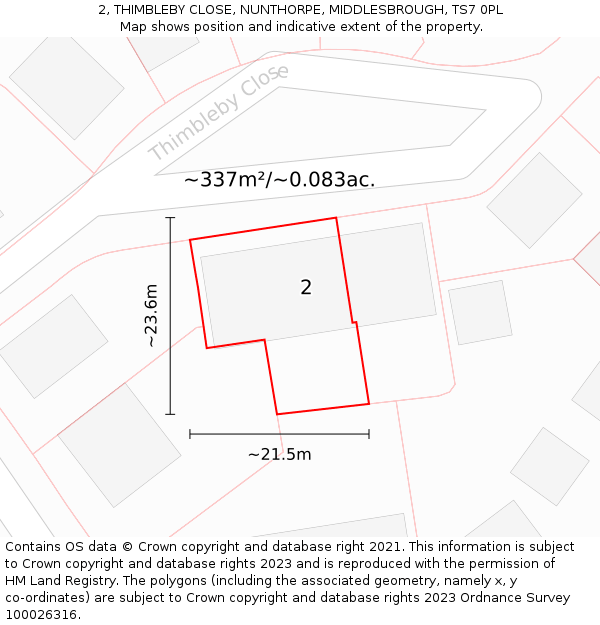 2, THIMBLEBY CLOSE, NUNTHORPE, MIDDLESBROUGH, TS7 0PL: Plot and title map