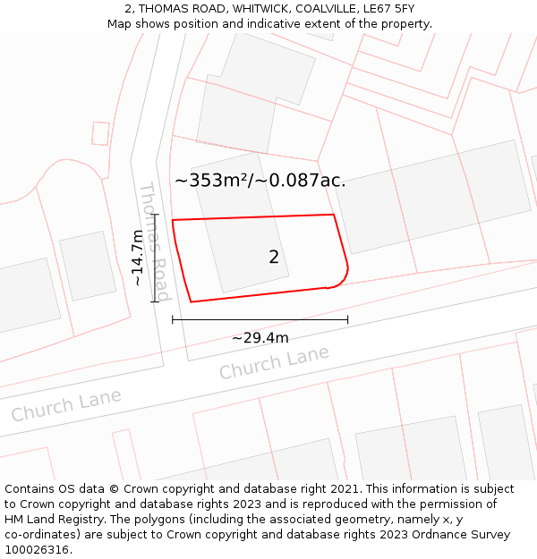 2, THOMAS ROAD, WHITWICK, COALVILLE, LE67 5FY: Plot and title map