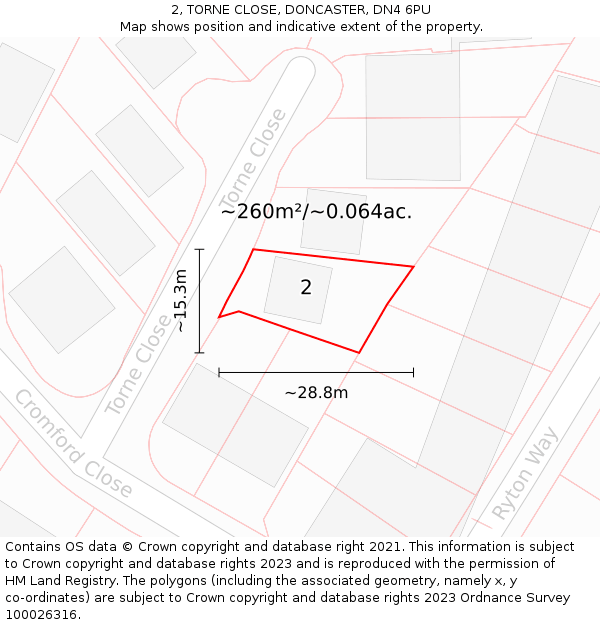 2, TORNE CLOSE, DONCASTER, DN4 6PU: Plot and title map