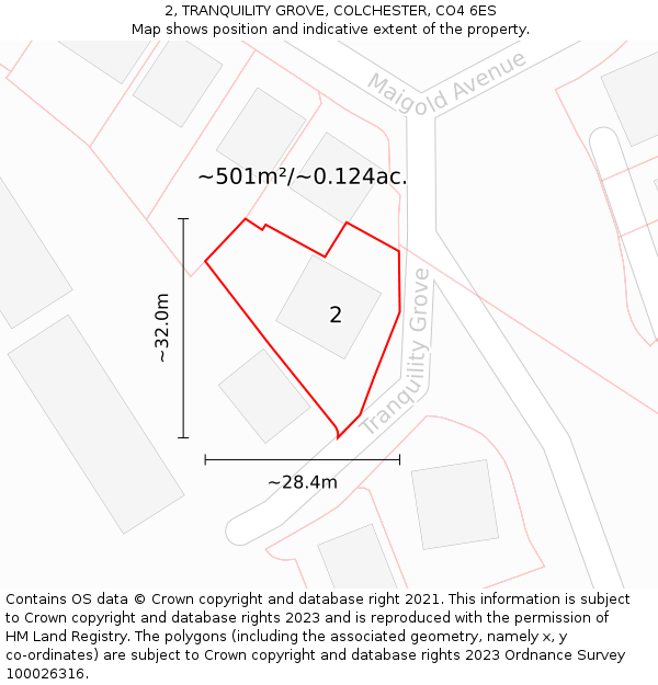 2, TRANQUILITY GROVE, COLCHESTER, CO4 6ES: Plot and title map