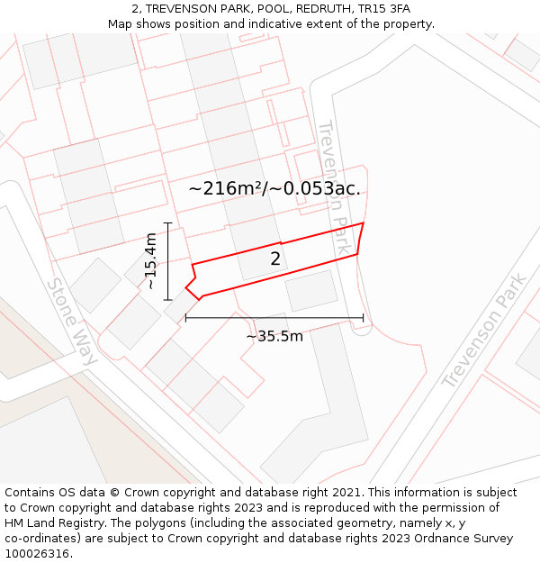 2, TREVENSON PARK, POOL, REDRUTH, TR15 3FA: Plot and title map