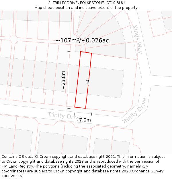 2, TRINITY DRIVE, FOLKESTONE, CT19 5UU: Plot and title map