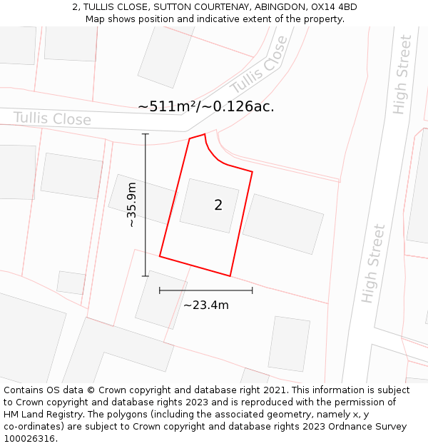 2, TULLIS CLOSE, SUTTON COURTENAY, ABINGDON, OX14 4BD: Plot and title map