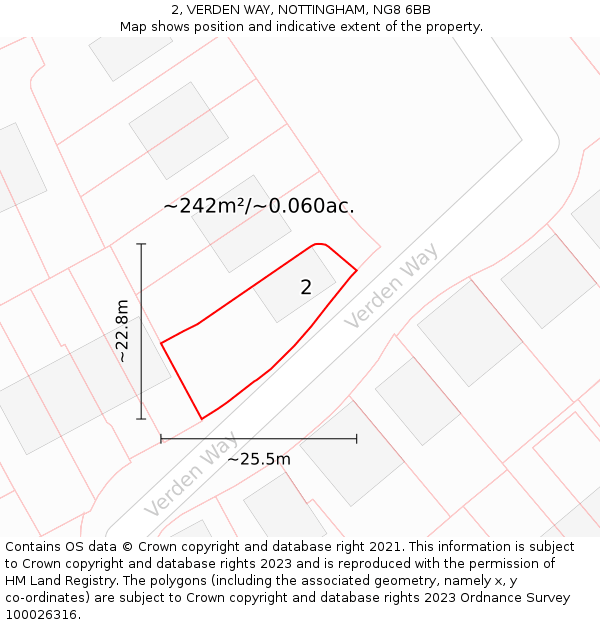 2, VERDEN WAY, NOTTINGHAM, NG8 6BB: Plot and title map