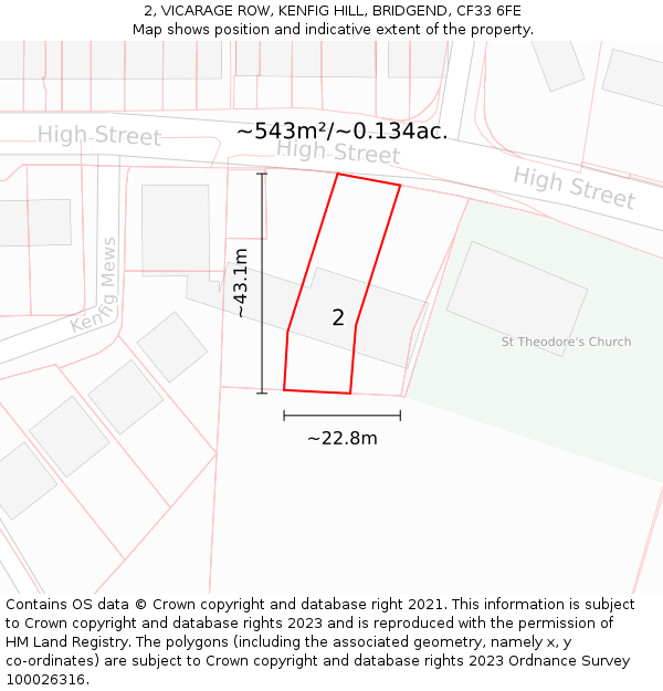 2, VICARAGE ROW, KENFIG HILL, BRIDGEND, CF33 6FE: Plot and title map