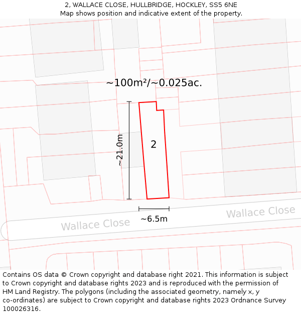 2, WALLACE CLOSE, HULLBRIDGE, HOCKLEY, SS5 6NE: Plot and title map