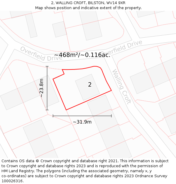 2, WALLING CROFT, BILSTON, WV14 9XR: Plot and title map