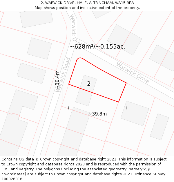 2, WARWICK DRIVE, HALE, ALTRINCHAM, WA15 9EA: Plot and title map