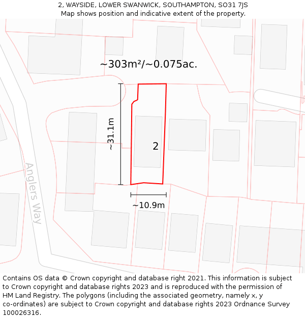 2, WAYSIDE, LOWER SWANWICK, SOUTHAMPTON, SO31 7JS: Plot and title map