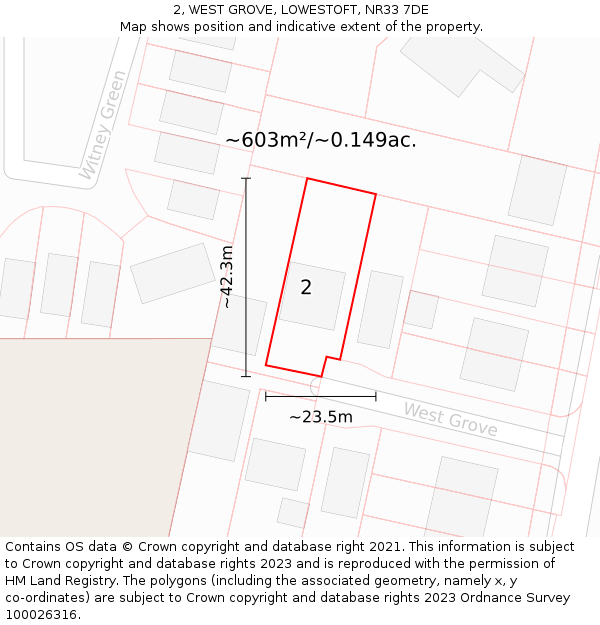 2, WEST GROVE, LOWESTOFT, NR33 7DE: Plot and title map