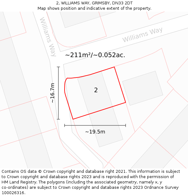 2, WILLIAMS WAY, GRIMSBY, DN33 2DT: Plot and title map