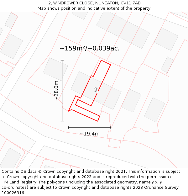 2, WINDROWER CLOSE, NUNEATON, CV11 7AB: Plot and title map