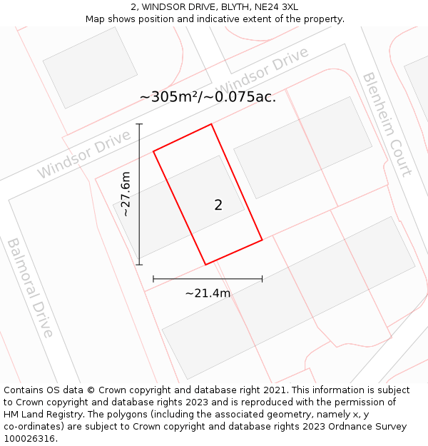 2, WINDSOR DRIVE, BLYTH, NE24 3XL: Plot and title map