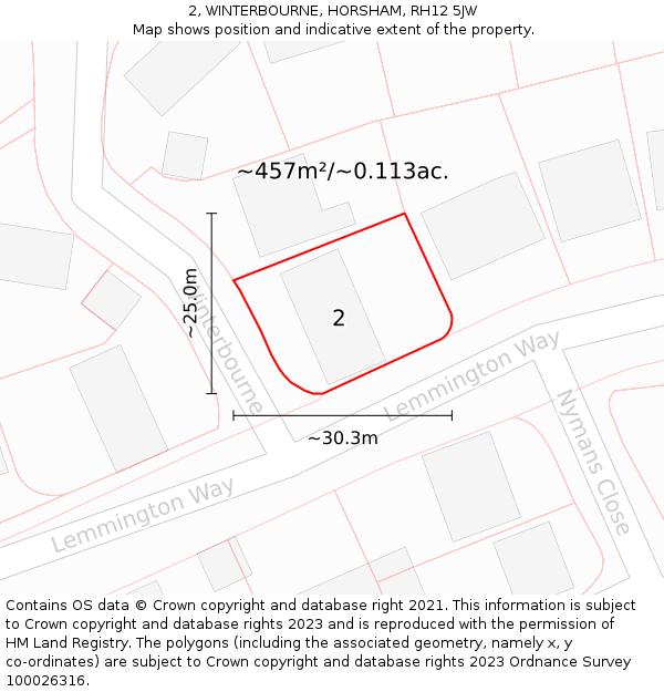 2, WINTERBOURNE, HORSHAM, RH12 5JW: Plot and title map
