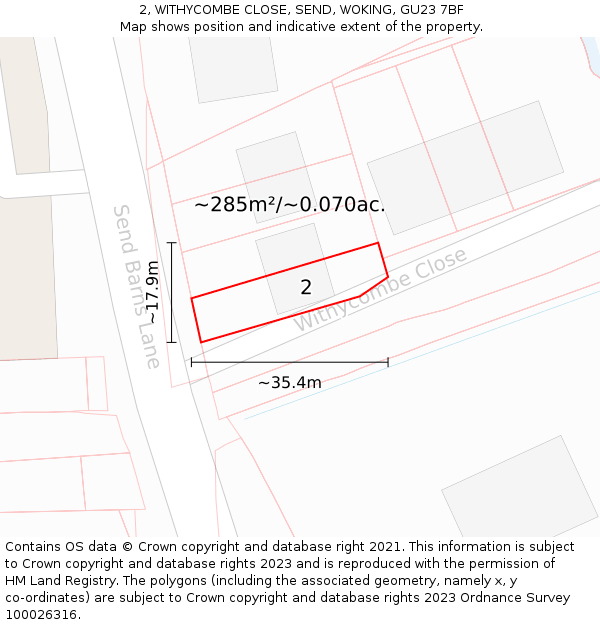 2, WITHYCOMBE CLOSE, SEND, WOKING, GU23 7BF: Plot and title map