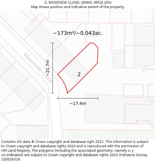 2, WOODSIDE CLOSE, GRAYS, RM16 2DN: Plot and title map