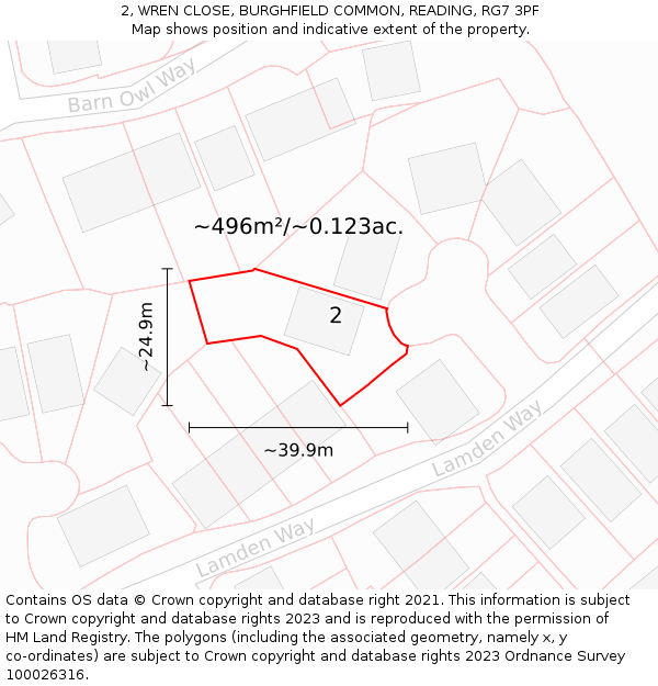2, WREN CLOSE, BURGHFIELD COMMON, READING, RG7 3PF: Plot and title map