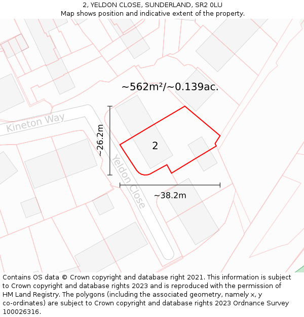 2, YELDON CLOSE, SUNDERLAND, SR2 0LU: Plot and title map