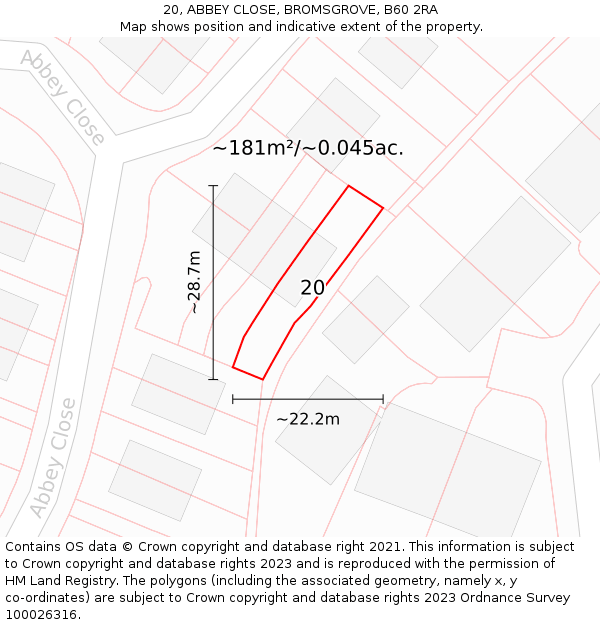 20, ABBEY CLOSE, BROMSGROVE, B60 2RA: Plot and title map