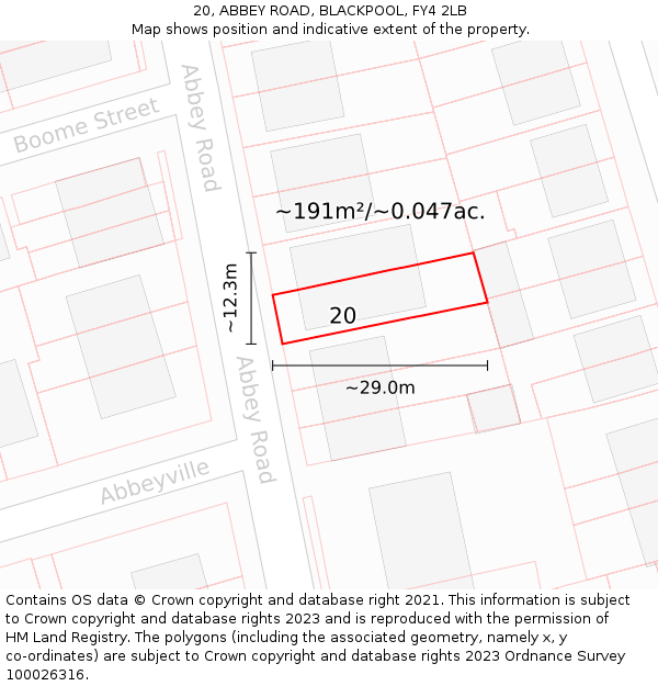 20, ABBEY ROAD, BLACKPOOL, FY4 2LB: Plot and title map