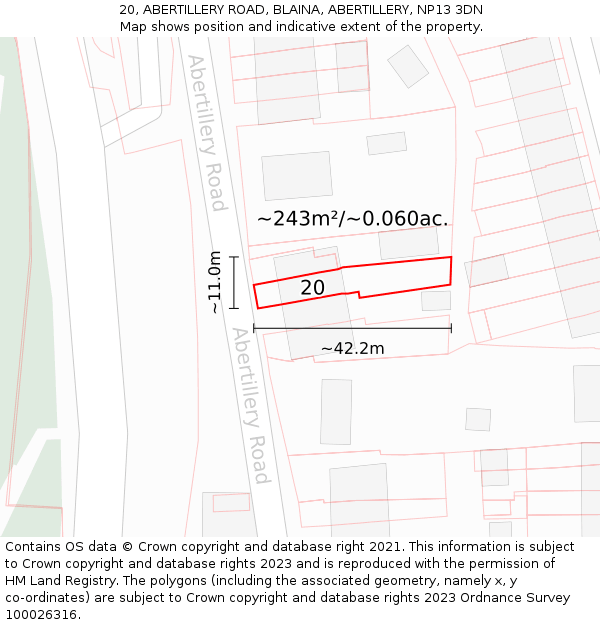 20, ABERTILLERY ROAD, BLAINA, ABERTILLERY, NP13 3DN: Plot and title map
