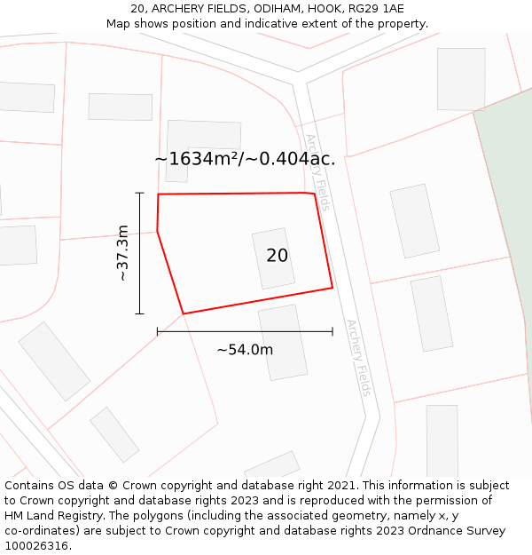 20, ARCHERY FIELDS, ODIHAM, HOOK, RG29 1AE: Plot and title map