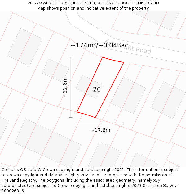 20, ARKWRIGHT ROAD, IRCHESTER, WELLINGBOROUGH, NN29 7HD: Plot and title map