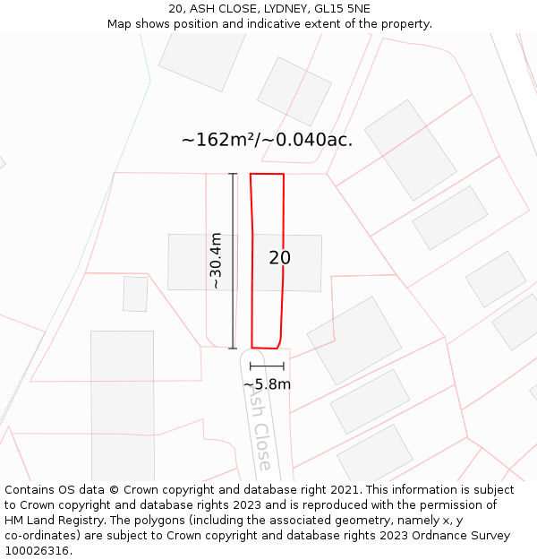 20, ASH CLOSE, LYDNEY, GL15 5NE: Plot and title map