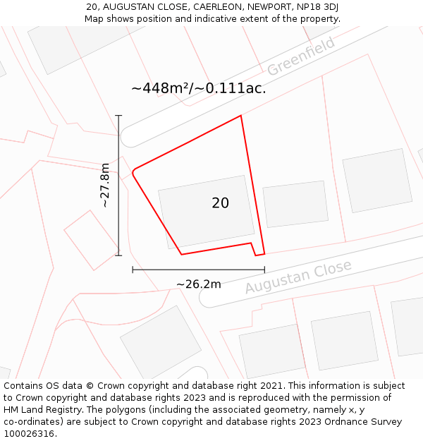 20, AUGUSTAN CLOSE, CAERLEON, NEWPORT, NP18 3DJ: Plot and title map