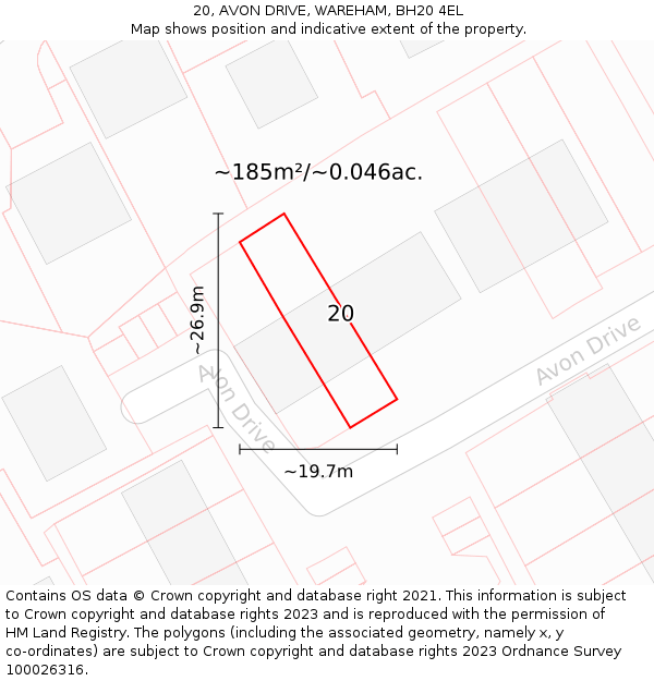 20, AVON DRIVE, WAREHAM, BH20 4EL: Plot and title map