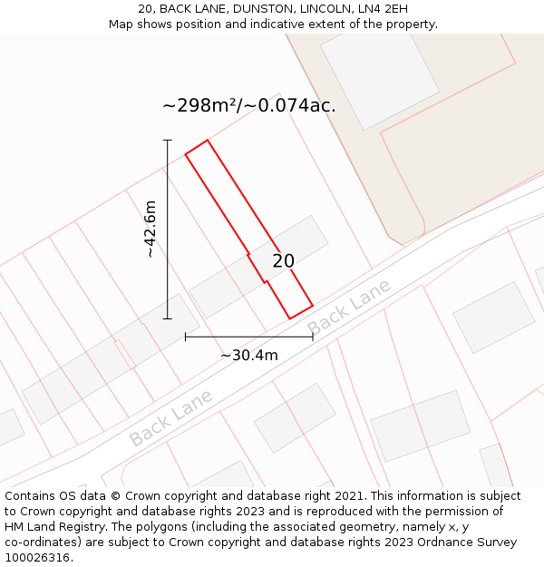 20, BACK LANE, DUNSTON, LINCOLN, LN4 2EH: Plot and title map