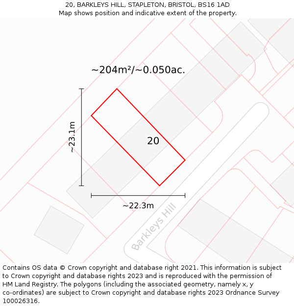 20, BARKLEYS HILL, STAPLETON, BRISTOL, BS16 1AD: Plot and title map