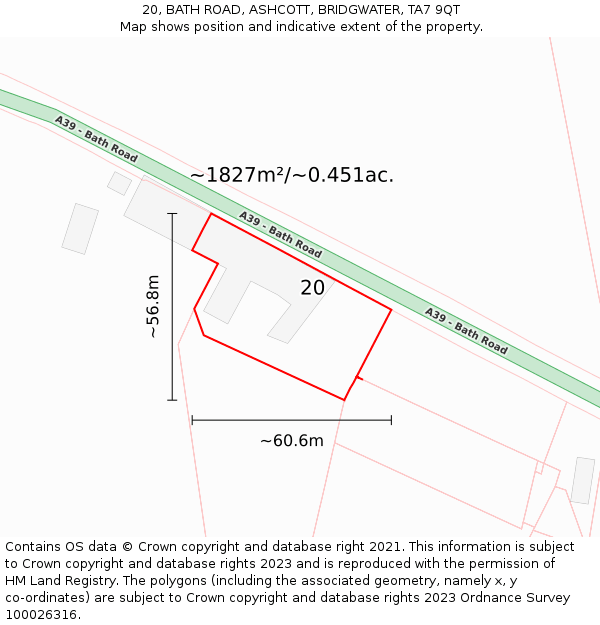 20, BATH ROAD, ASHCOTT, BRIDGWATER, TA7 9QT: Plot and title map