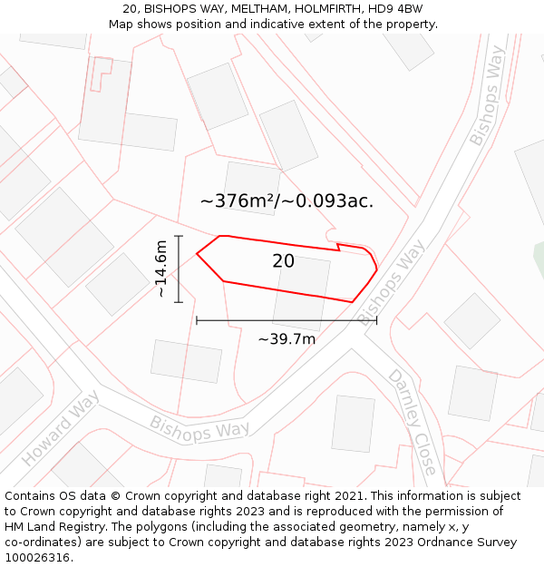 20, BISHOPS WAY, MELTHAM, HOLMFIRTH, HD9 4BW: Plot and title map