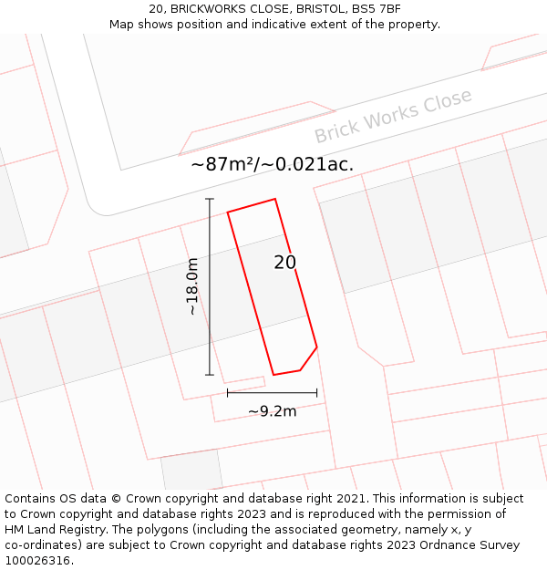 20, BRICKWORKS CLOSE, BRISTOL, BS5 7BF: Plot and title map