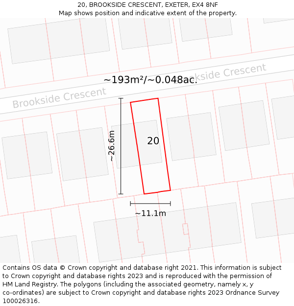 20, BROOKSIDE CRESCENT, EXETER, EX4 8NF: Plot and title map