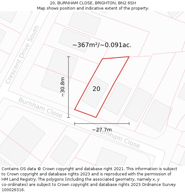 20, BURNHAM CLOSE, BRIGHTON, BN2 6SH: Plot and title map