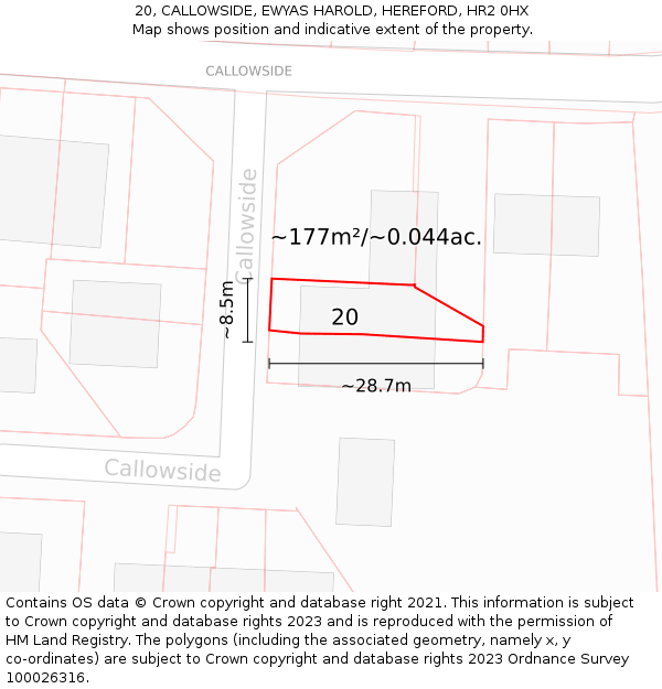 20, CALLOWSIDE, EWYAS HAROLD, HEREFORD, HR2 0HX: Plot and title map