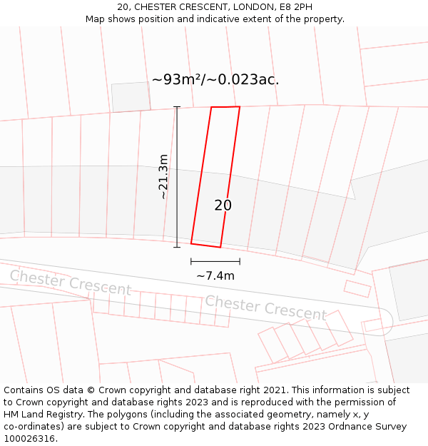 20, CHESTER CRESCENT, LONDON, E8 2PH: Plot and title map