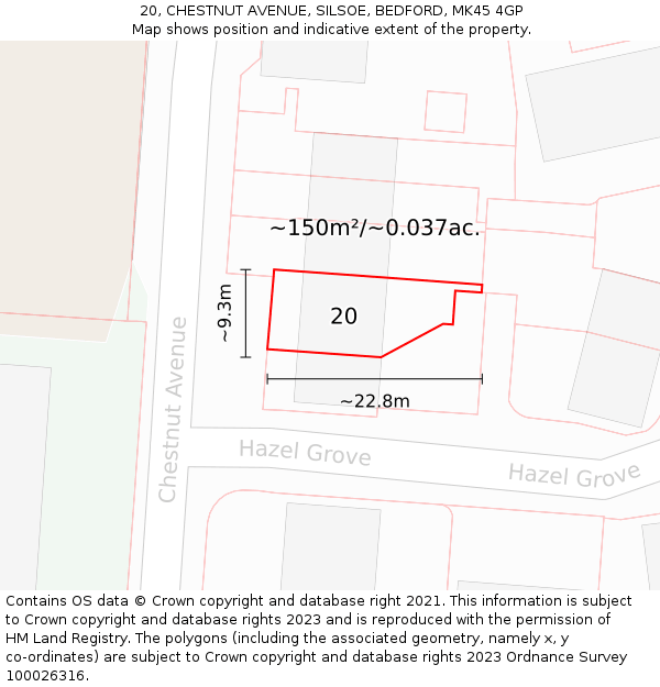 20, CHESTNUT AVENUE, SILSOE, BEDFORD, MK45 4GP: Plot and title map